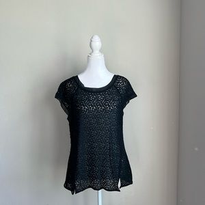 Pixley womens fitted semi sheer black sleeveless top